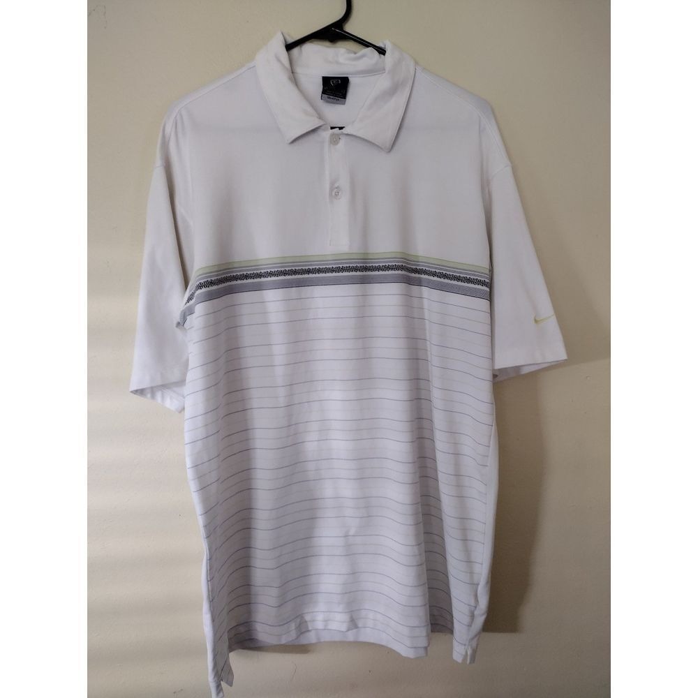 Nike Dri-FIT UV Golf Polo Shirt Men's Large White Striped‎ Performance